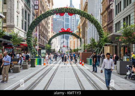 The first section of the Sydney CBD light rail is completed along george street allowing pedestrians to walk the road,Sydney Stock Photo