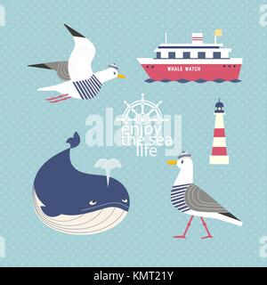 Set of nautical icons Stock Vector
