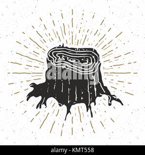 Tree stump vintage label, Hand drawn sketch, grunge textured retro badge, typography design t-shirt print, vector illustration . Stock Vector