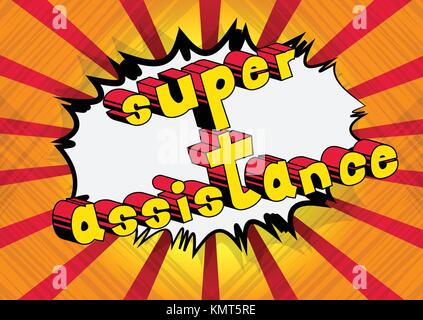 Super Assistance - Comic book style word on abstract background. Stock Vector
