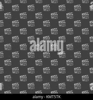 Clapperboard seamless pattern, vintage handdrawn sketch, retro movie industry, vector illustration. Stock Vector