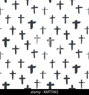 Cross symbols seamless pattern grunge hand drawn Christian crosses, religious signs icons, crucifix symbol vector illustration . Stock Vector