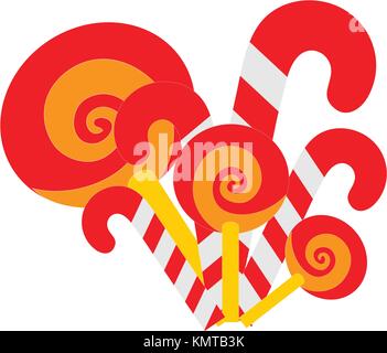 Candy Canes and lollypops or lollipops isolated on white background. Red white and orange candy cane and lollipop or lollypop candies. Traditional Chr Stock Vector