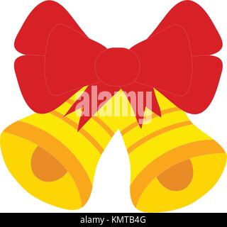 Christmas bells with a large ribbon bow isolated on white background. Red yellow and orange. Traditional Christmas ornament icons and symbols in eps10 Stock Vector