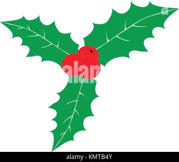 Christmas red holly berries with green leaves isolated on white background. Traditional Christmas ornament icons and symbols in eps10 vector Stock Vector