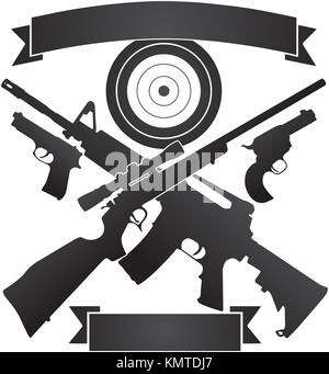 Crossed Hunting Rifle and Semi-Automatic Rifle with Pistols and Target plus Banners Vector Illustration Stock Vector