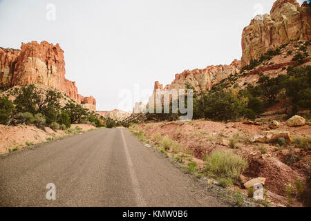 The Burr Trail is a two lane road that runs through a section of the Grand Staircase–Escalante National Monument in Utah. Stock Photo