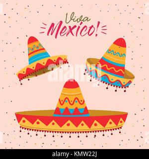 viva mexico colorful poster with set of mexican hats Stock Vector