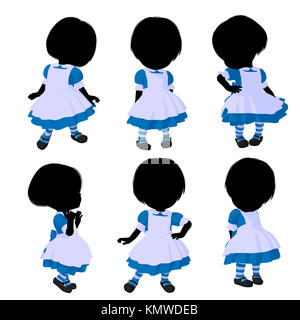 Little alice in wonderland illustration silhouette on a white background Stock Photo