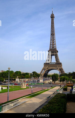 The symbol of France and Paris, the Eiffel Tower on a hot summer's day Stock Photo