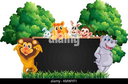 Blackboard with many animals in park illustration Stock Vector