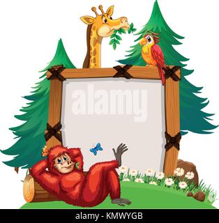 Sign template with animals in garden background illustration Stock ...