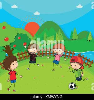 Four kids playing in the park illustration Stock Vector Image & Art - Alamy