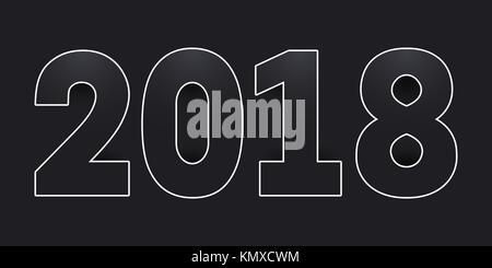 2018 Happy New Year. Black numbers with white stroke on black background. Stock Vector