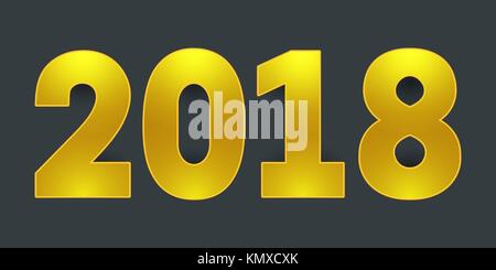 2018 Happy New Year. Golden shiny numbers on gray background. Stock Vector