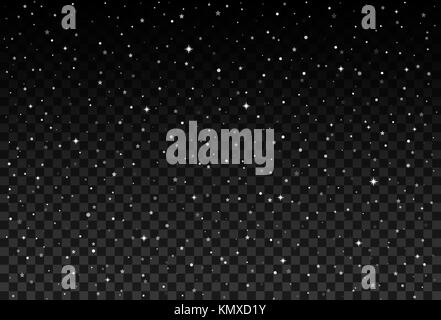 Vector starry sky, snow particles on transparent background. Stock Vector