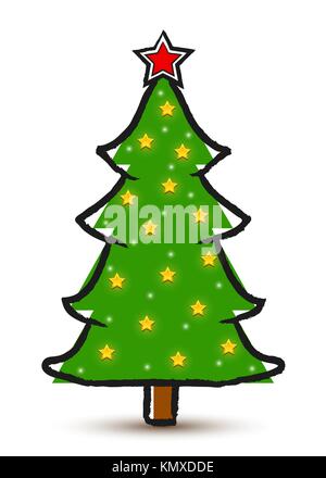 Simple Drawing Christmas Tree - Simple Christmas tree with green leaves and  red berries - CleanPNG / KissPNG