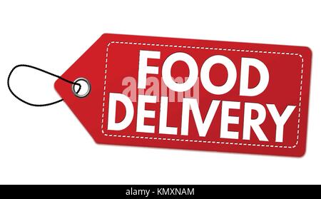 Food delivery label or price tag on white background, vector illustration Stock Vector