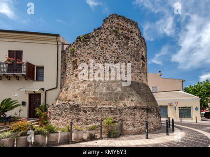 Torre di Portixedda, medieval fortified defence tower, in Oristano, Oristano province, Sardinia, Italy Stock Photo
