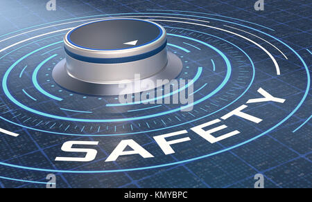 futuristic hud with a knob and text: safety (3d render) Stock Photo