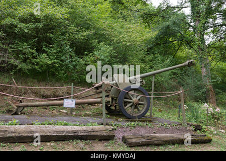 A 7.5cm calibre Pak 40 (Panzerabwehrkanone - a German 75 millimetre anti-tank gun) on display at the Maginot Line site of Four à Chaux, Alsace Stock Photo