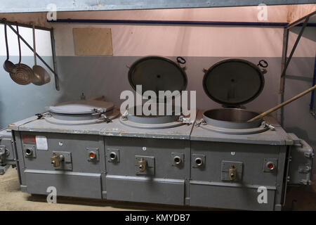 Industrial size cookers in a kitchen at the Maginot Line site of Four à Chaux de Lembach, Alsace Stock Photo