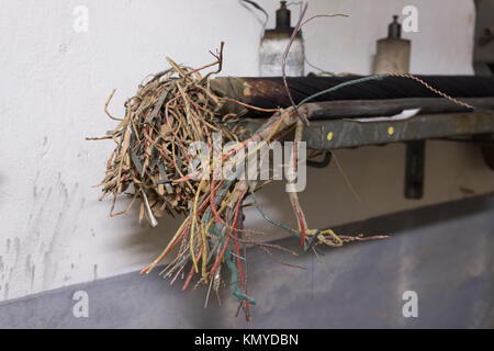 An example of the complex electrical wiring at the Maginot Line site of Four à Chaux de Lembach, Alsace Stock Photo