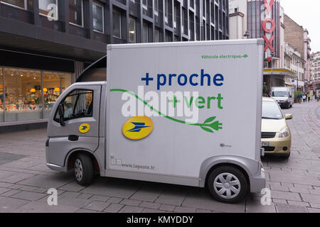 An electric postal van operated by La Poste in Strasbourg, Alsace Stock Photo