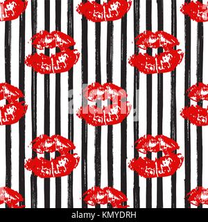 Kiss, Lips Seamless Pattern background. Vector Illustration isolated on white Stock Vector