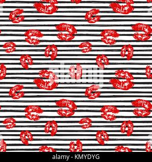 Kiss, Lips Seamless Pattern background. Vector Illustration isolated on white Stock Vector