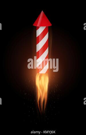 Firework rocket with flame flies up Stock Vector