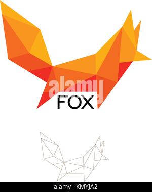 Fox geometrical sign, cat, dog abstract polygonal vector logo template. Origami orange color low poly wild animals icon. Stock Vector