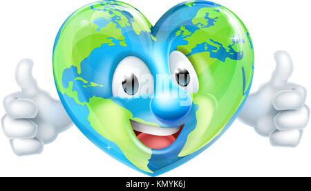 Cartoon World Earth Day Heart Thumbs Up Character  Stock Vector