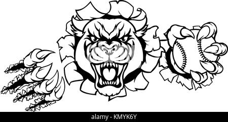 Black Panther Baseball Mascot Breaking Background Stock Vector