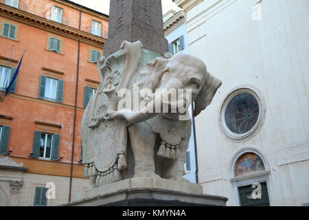 Monument of Elephant by Bernini on Piazza della Minerva in Rome, Italy Stock Photo