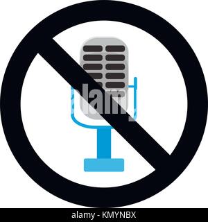 No voice in microphone, ban karaoke badge. Vector not sing and vocal, mute musical and media illustration Stock Vector