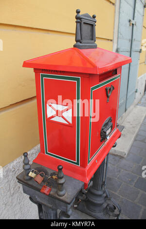 Red Mailbox in Budapest, Hungary Stock Photo