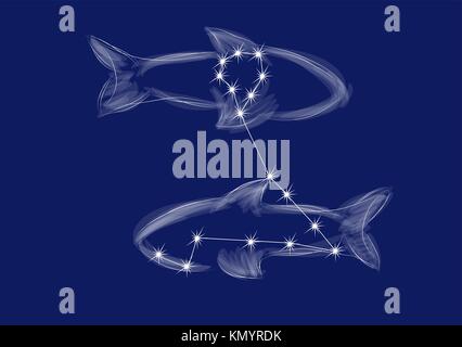 pisces. abstract zodiac sign on blue background Stock Vector