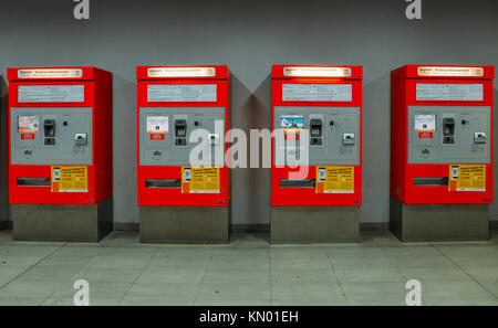 Milan, Italy - December 8, 2017: Empty ticket machines in the Milan Metropolitan public transport system (ATM) Stock Photo