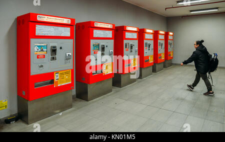 Milan, Italy - December 8, 2017: Empty ticket machines in the Milan Metropolitan public transport system (ATM) Stock Photo