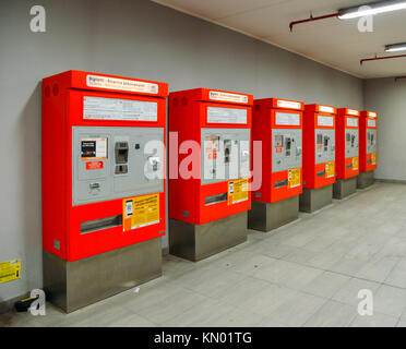 Milan, Italy - December 8, 2017: Empty ticket machines in the Milan Metropolitan public transport system (ATM) Stock Photo