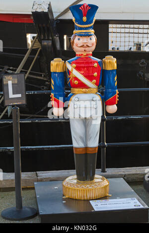 Gold Shoulder Braids Nutcracker - one of 12 Nutcrackers On Parade at Victorian Festival of Christmas at Portsmouth, Hants, England UK Stock Photo