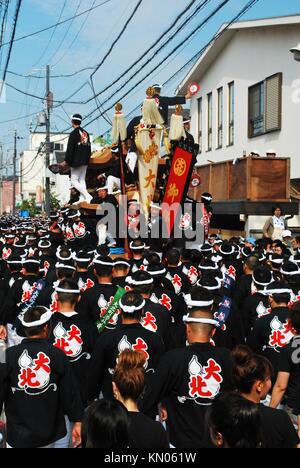 JAPAN - SEP 13: Danjiri festival held on Sept 13, 2008 in Kishiwada ward, Osaka, Japan. In this event, huge and heavy floats are supported by a team o Stock Photo