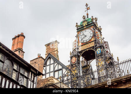 The Eastgate Clock in the historical town centre of Chester, Cheshire, North West England Stock Photo