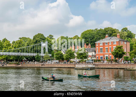 Riverparade and Queen's Park Footbridge at the River Dee in Chester; Cheshire; North West England Stock Photo