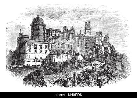 Penha Convent, in Vila Velha, Brazil, during the 1890s, vintage engraving  Old engraved illustration of the Penha Convent