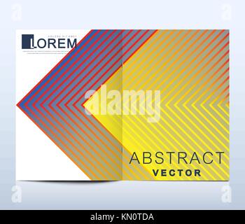 Modern vector template for bi fold brochure, leaflet, flyer, cover, catalog, magazine or annual report in A4 size. Bright abstract pattern background with line texture and gradients Stock Vector