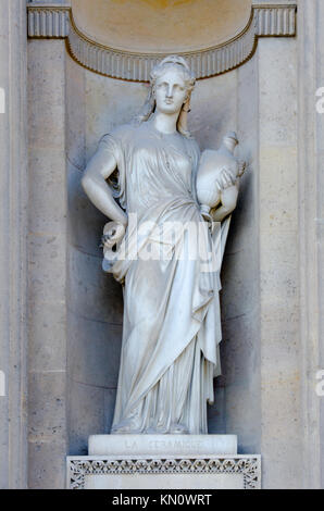 Paris, France. Palais du Louvre. Statue in the Cour Carree - Ceramics / La Ceramique (1874: Eugène Guillaume) Stock Photo