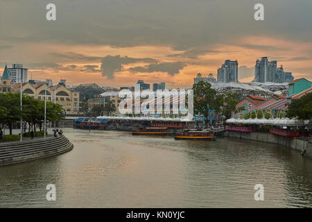 Clark Quay And The Singapore River At Sunset. Stock Photo