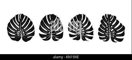 Monstera Leaves Silhouettes Stock Vector